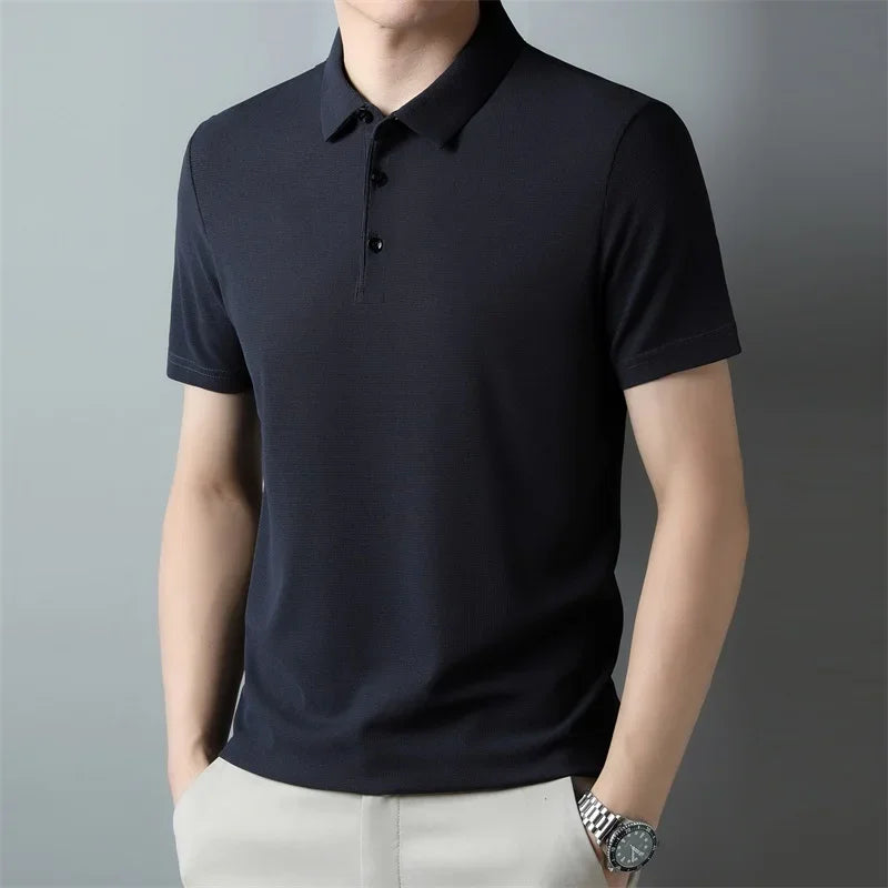 Men’s Short Sleeve Waffle Polo Shirt – Breathable Summer Casual Wear