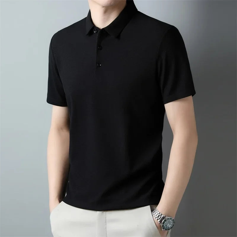 Men’s Short Sleeve Waffle Polo Shirt – Breathable Summer Casual Wear