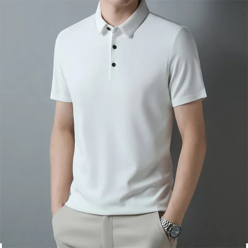 Men’s Short Sleeve Waffle Polo Shirt – Breathable Summer Casual Wear