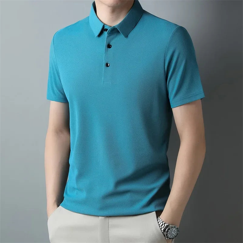Men’s Short Sleeve Waffle Polo Shirt – Breathable Summer Casual Wear