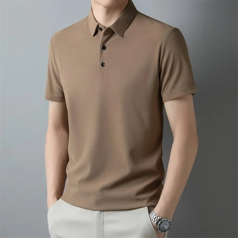 Men’s Short Sleeve Waffle Polo Shirt – Breathable Summer Casual Wear