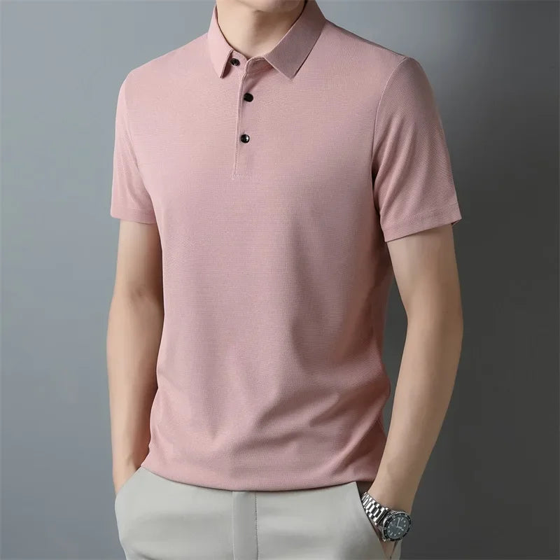 Men’s Short Sleeve Waffle Polo Shirt – Breathable Summer Casual Wear